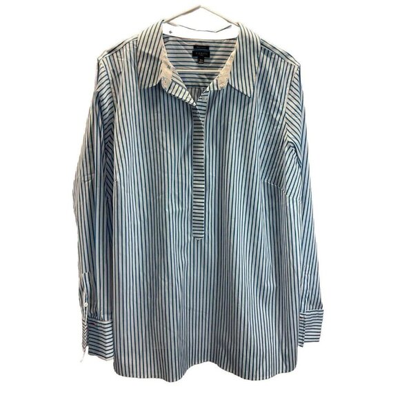NWOT Talbots Plus 18W‎ Popover Button Long Sleeves Blue/White Striped Tunic top - Picture 1 of 9
